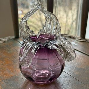 Purple Glass Vase with Clear Decorative Rim